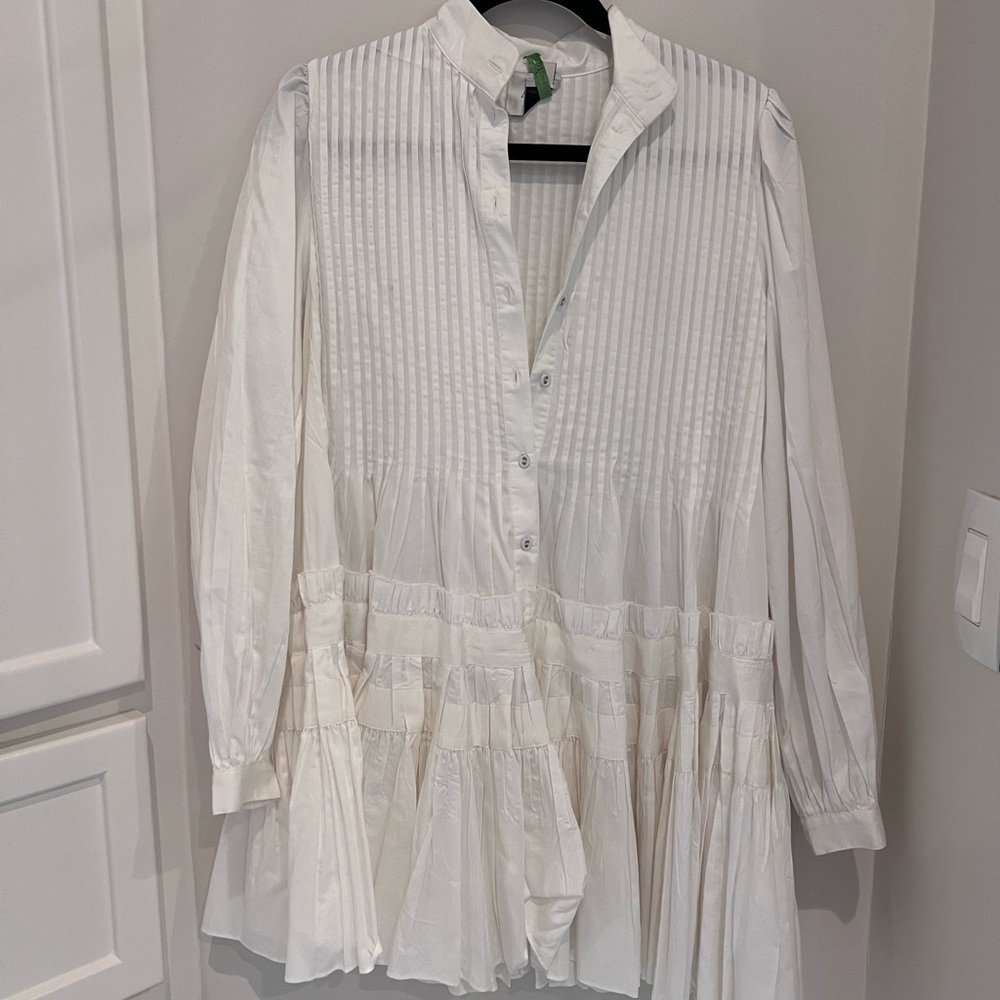 AJE White Pleated Button-Up Blouse